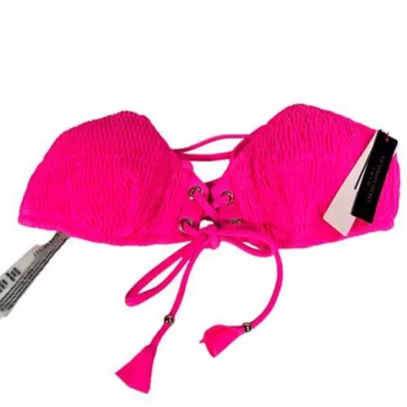 Victoria’s Secret Swim Womens Bikini Top Pink Padded V Neck Ruched Tassel XS NEW - Picture 3 of 9